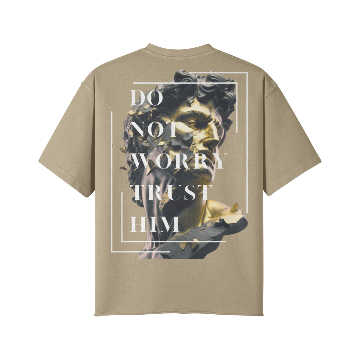 DO NOT WORRY TRUST HIM Faded Raw Hem T-shirt