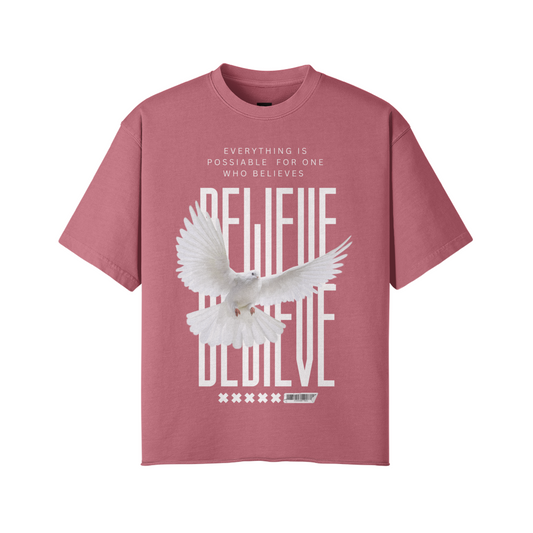 BELIEVE Faded Raw Hem T-shirt