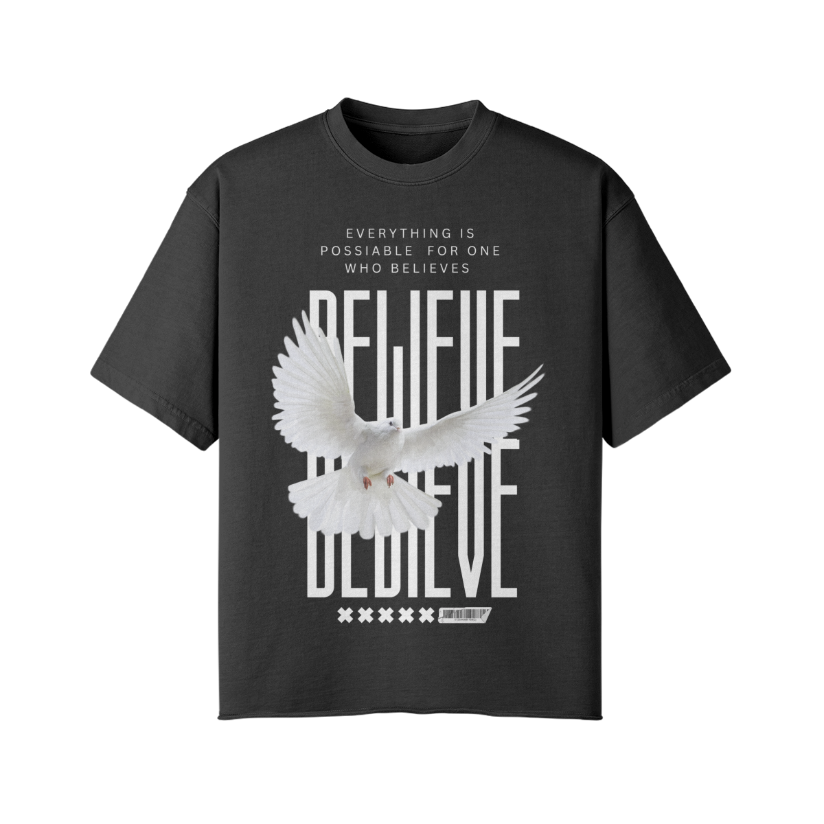 BELIEVE Faded Raw Hem T-shirt