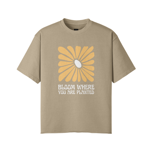 BLOOM WHERE YOU ARE PLANTED Faded Raw Hem T-shirt