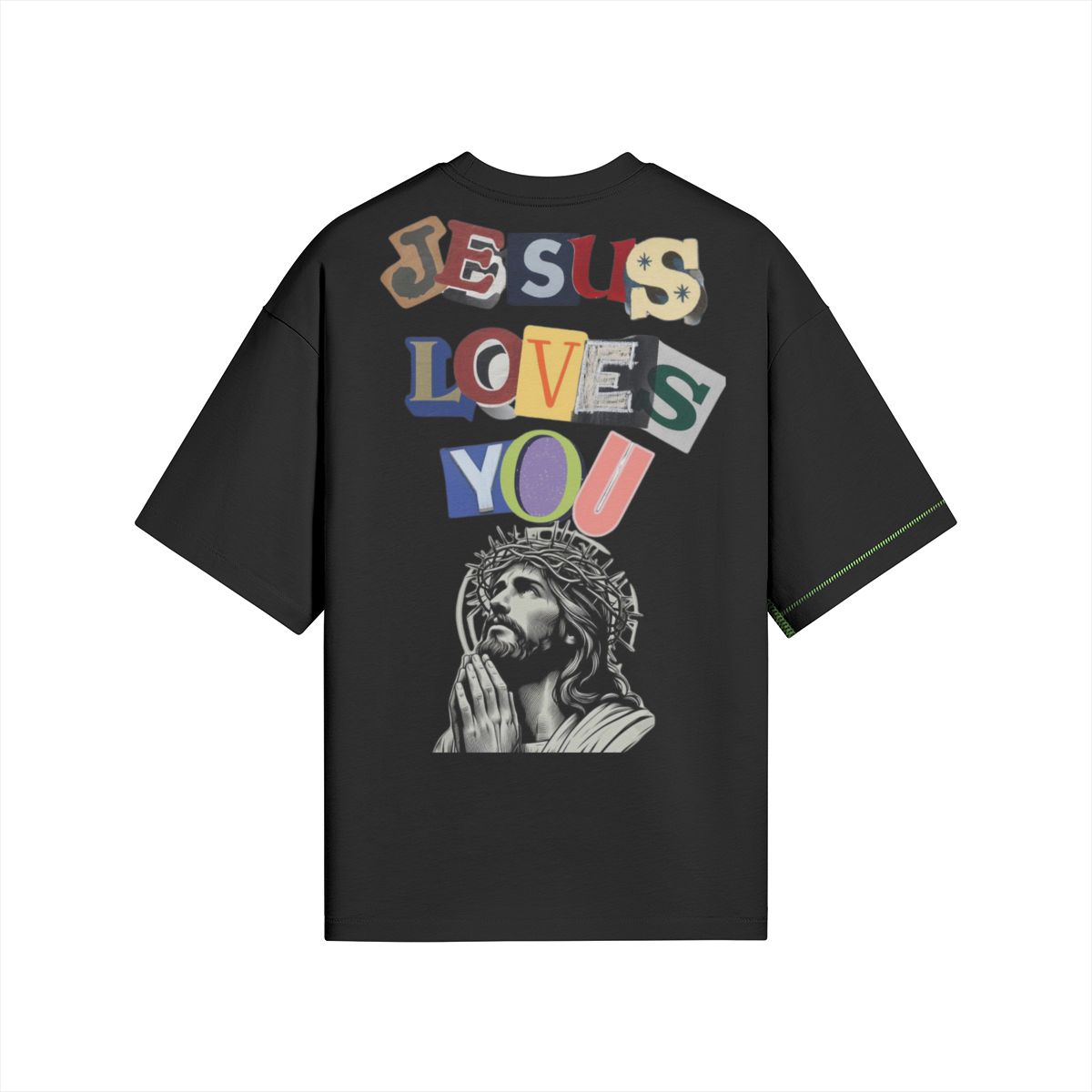 JESUS LOVES YOU UNISEX BOXY NEON SEAM SIDE T-SHIRT